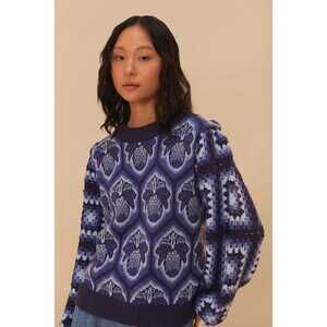 FARM Rio Blue Pinneaple Cobogo Knit Sweater